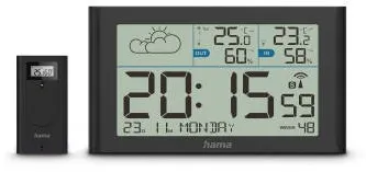HAMA "Sylt" Weather Station, with Outdoor Sensor, Radio, Alarm, black