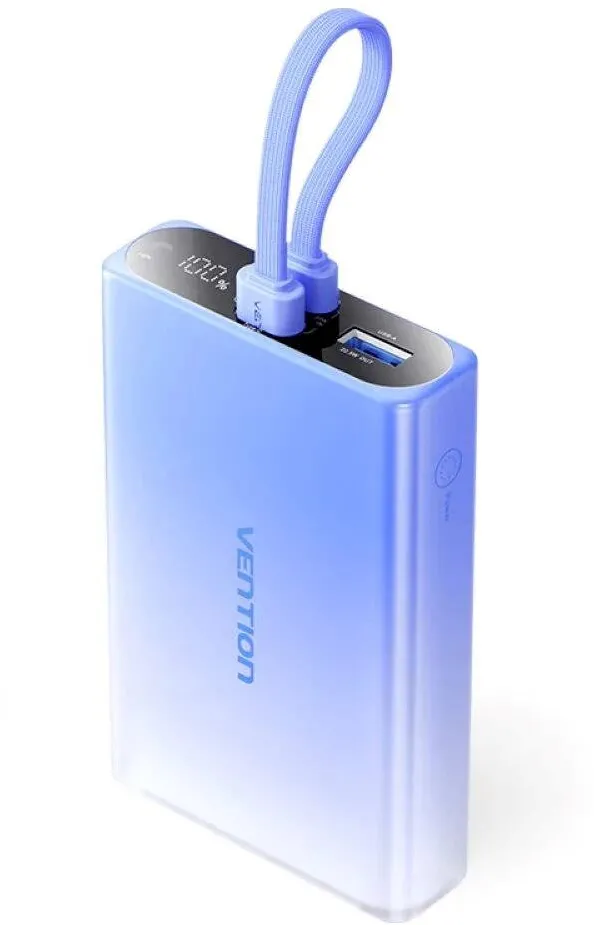Vention 10000mAh power bank with LED display, USB-C + Lightning + USB-A, 22.5W (blue)