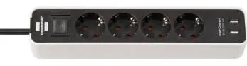 Brennenstuhl "Ecolor" Multi Socket, 4 sockets, 2x USB, 2-pole switch, 1.5m, white/black
