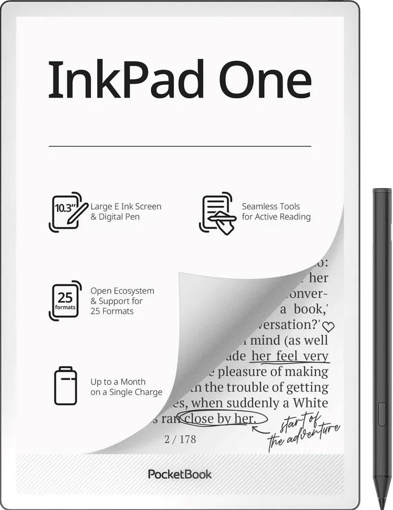 eBook Reader PocketBook InkPad One 1030 10.3" E-ink Mobius 32GB Wi-Fi E-reader – Matte Black