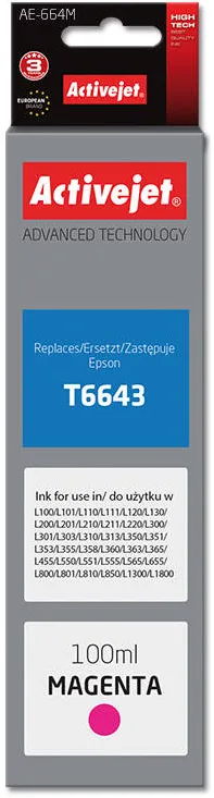 Cartus Imprimanta ACTIVEJET Compatibil AE-664M bottle for Epson printer, Replacement Epson T6643; Supreme; 100 ml; magenta