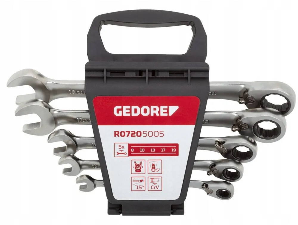 Gedore red Combination Ratchet open-end Spanner Set 5-pieces