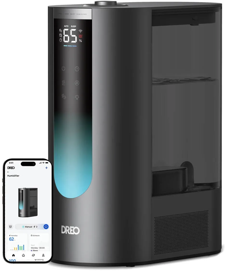 Dreo Umidificator aer Dreo 813S Smart, Rezervor 6l, 500ml/h, Ceata calda si rece, 3 trepte umidificare, Senzor umiditate, Indicator Umiditate, Duza de Ceata, Mod Auto, Aromaterapie, Negru