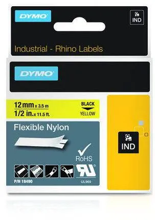 Consumabil Termic Dymo Rhino Band Nylon 12mmx3.5m Negru->Galben