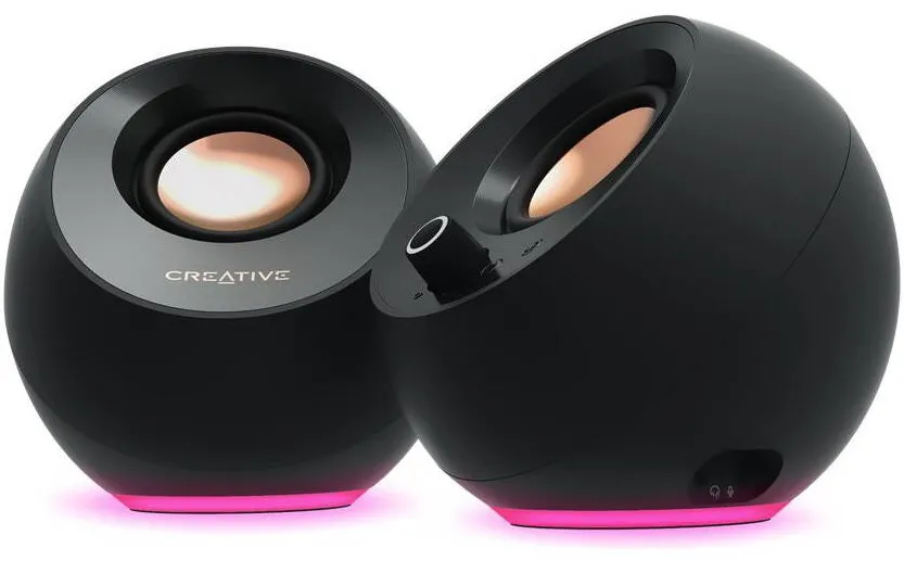 Boxe Creative Labs Boxe 2.0 CREATIVE PEBBLE PRO, Bluetooth 5.3, RGB Custom Lighting, 30W RMS cu USB-C PD, Mic NoiseClean-in , Aux out, negre