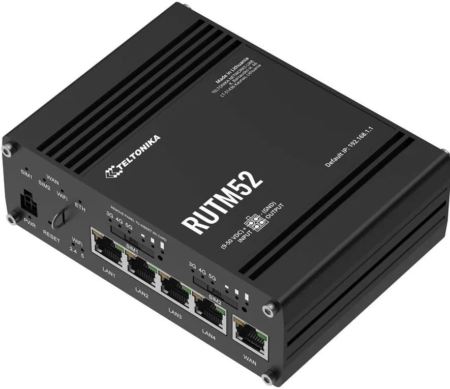 Router TELTONIKA Router 5G LTE Dual, Teltonika, RUTM52, negru, 2 nuclee, 132x95,1x44,2mm