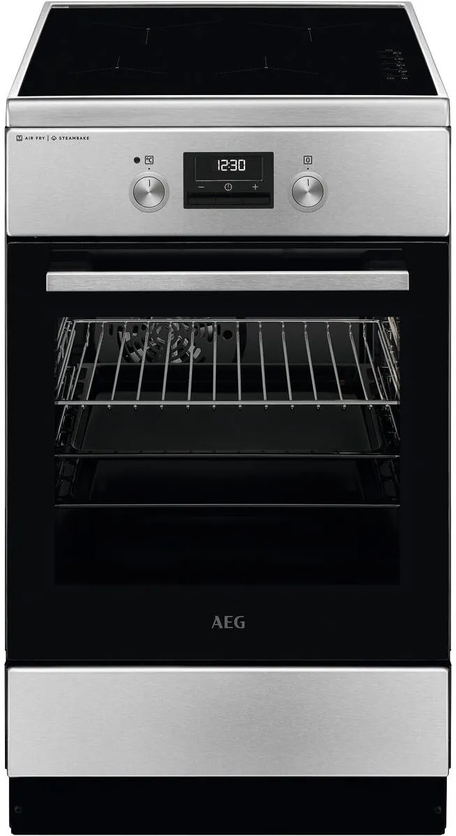 AEG Aragaz AEG CIB56491BM, Electric, Inductie 4 zone de gatit, Booster, SteamBake, AirFry, Timer cu display electronic, Grill, Clasa A, 50 cm, Inox