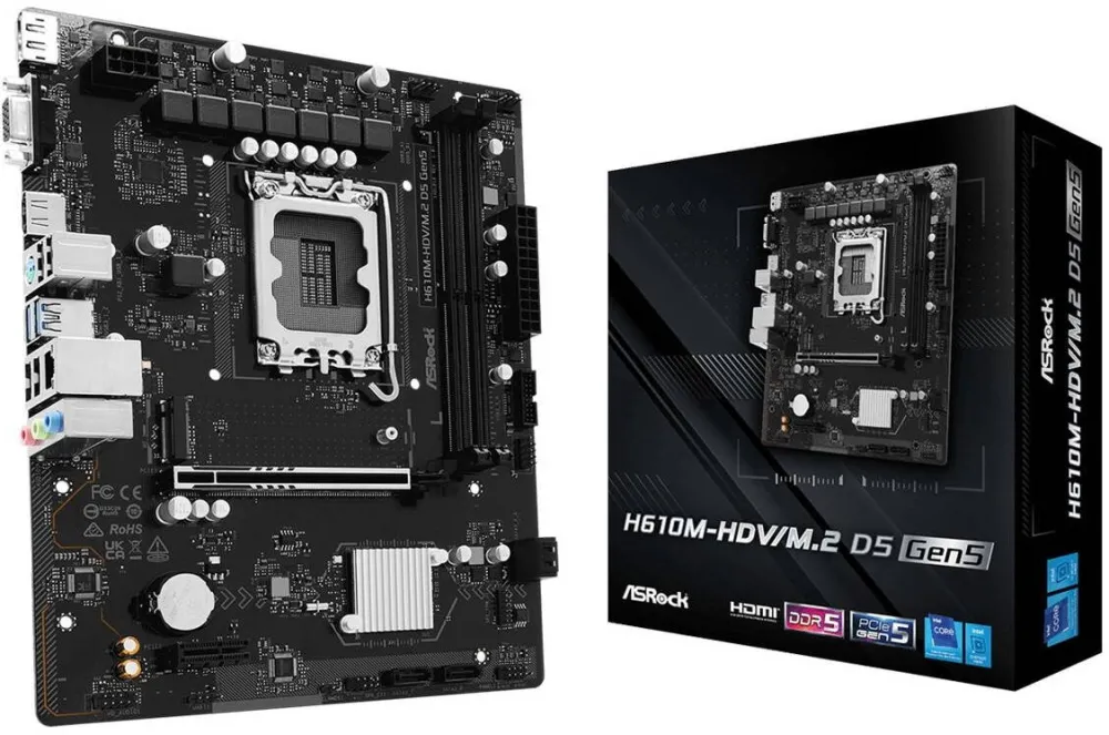 Placa de Baza ASRock Placa de baza ASRock H610M-HDV/M.2 D5 GEN5, LGA1700, 2xDDR5, 128GB, Micro-ATX