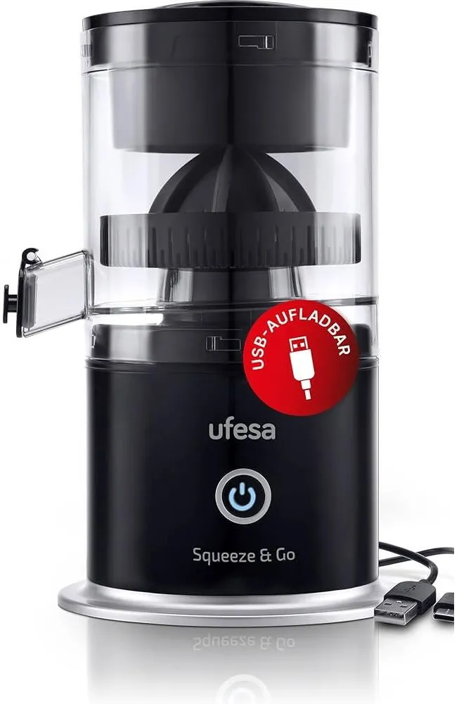 Ufesa Storcator de citrice Ufesa Squeeze & Go, electric, cu incarcare USB-C, portabil – pentru portocale, lamai si lime, baterie de 1500 mAh, capacitate 220 ml, fara BPA