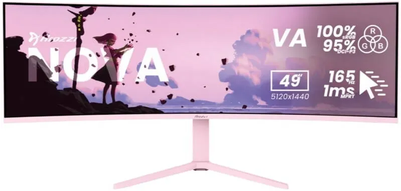 Monitor Arozzi Monitor Gaming VA LED Arozzi 49" AZ-NO-49TUW165-PNK, DQHD 5120 x 1440, HDMI, DisplayPort, Ecran curbat, 165 Hz, 4 ms Roz