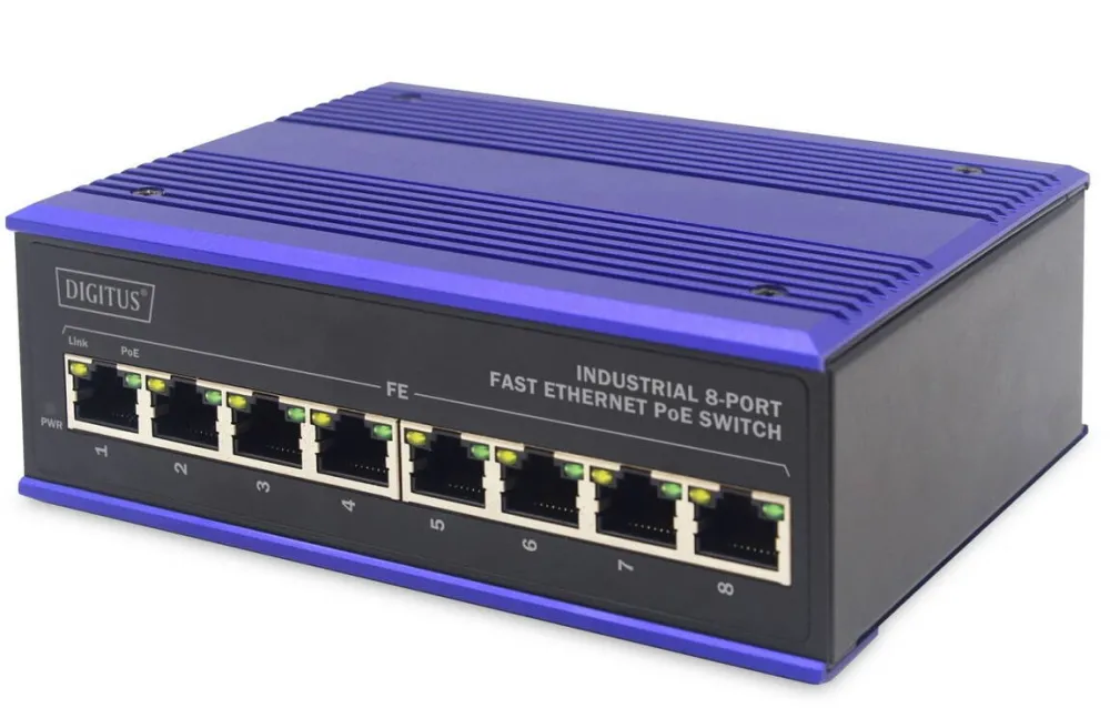 Switch Digitus Comutator PoE Fast Ethernet, Digitus, cu 8 porturi, albastru/negru