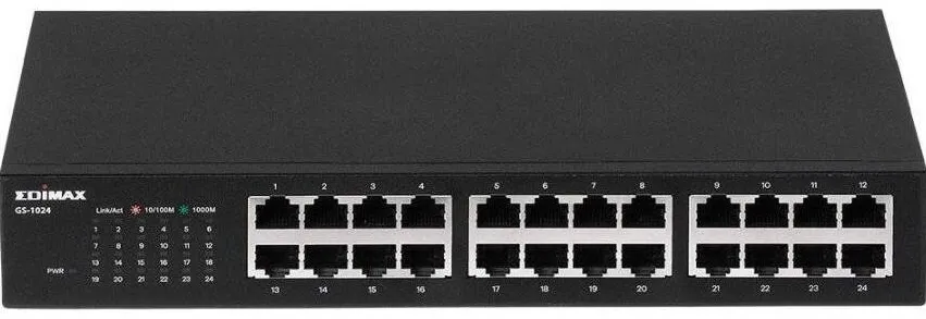 Switch Edimax fara management, Edimax, Metal, 24 porturi Gigabit Ethernet, IP30, 100 - 240 V AC, 160 x 268 x 42 mm, Negru