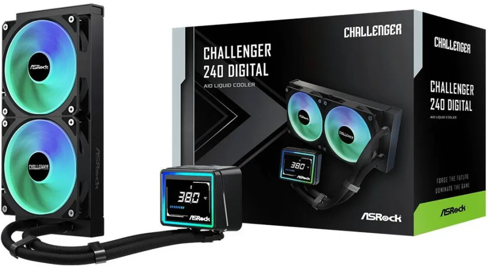 Cooler ASRock Racitor lichid ASRock Challenger 240 Digital, 2x12cm, RGB, AM4/AM5/LGA1700/LGA1851
