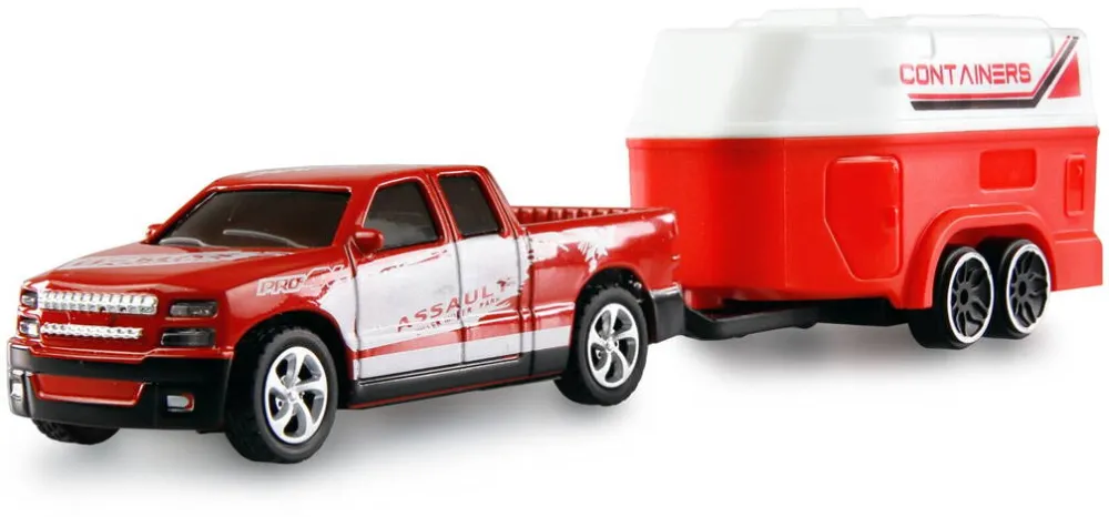 Masina AMEWI Pickup RC Amewi cu remorca pentru cai 1:64, metal, LED, 3 viteze, RTR