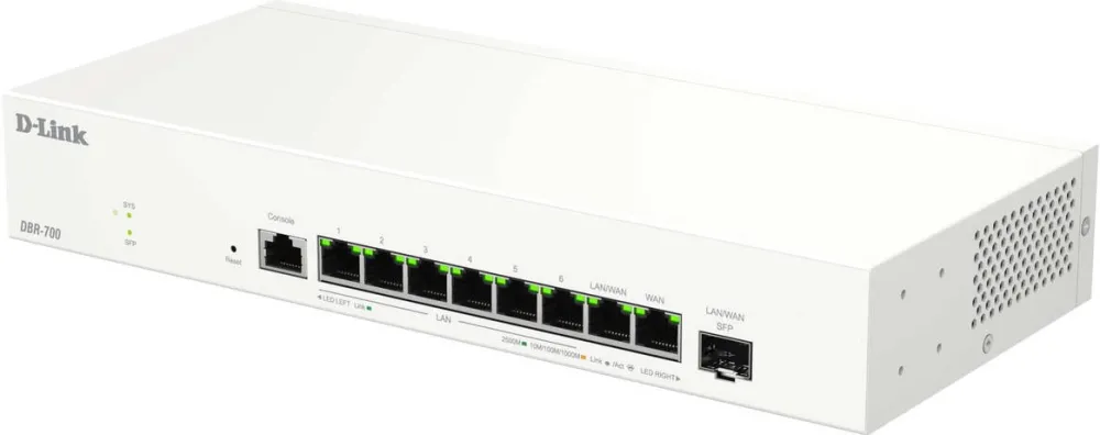 Router Wireless D-Link Router de afaceri D-Link DBR-700, 2.5G dual WAN, echilibrare incarcare si failover, VPN (IPSec, WireGuard, OpenVPN, PPTP, L2TP), firewall SPI, port SFP, management AP central pentru pana la 15 AP-uri