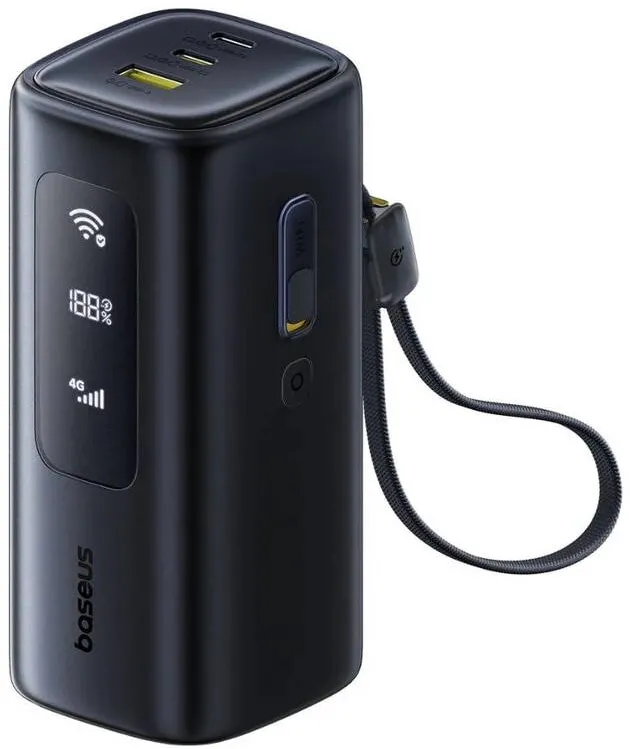 Baseus Acumulator extern Baseus EnerGeek GX11 MiFi, 20000 mAh, 67 W, Suport 4G, 2x USB Type-C, 1x USB-A Negru