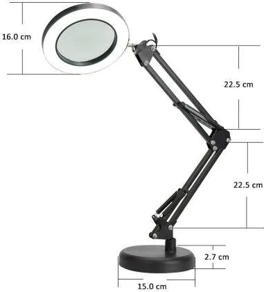 OMEGA PLATINET DESK DRAWING LAMP MAGNIFY 10W 1 HEAD 48 LED 3xMAGNIFYING LENS BASE WITH CHARGER BLACK