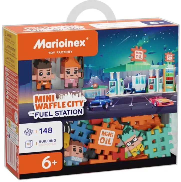 Jucarie creativa Marioinex Mini Waffle City Building Blocks Petrol Station, 148 pieces