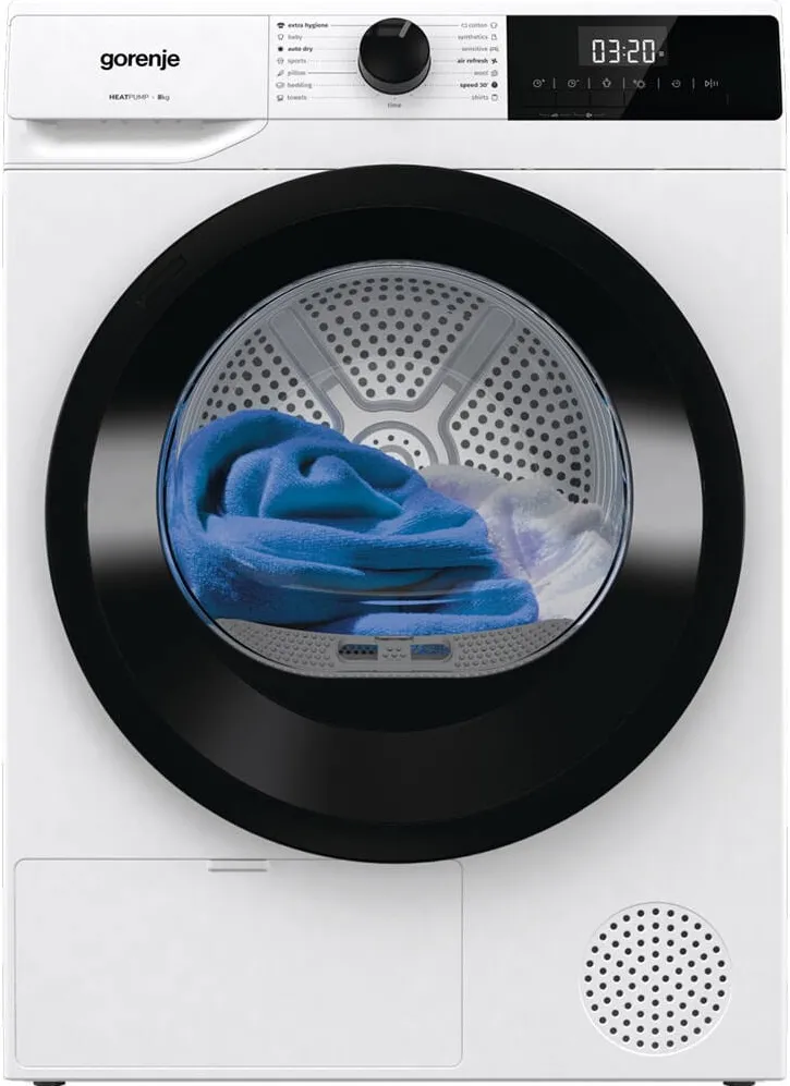 GORENJE Uscator de rufe DHNE83, pompa de caldura, 8 kg, 15 programe, clasa C, Alb