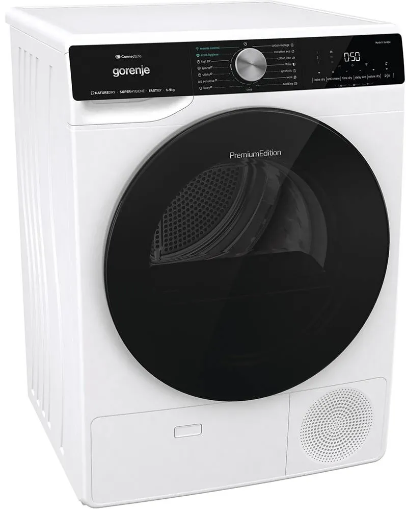 GORENJE Uscator de rufe DNS93, pompa de caldura, 9 kg, 15 programe, clasa C, WI-FI, Alb