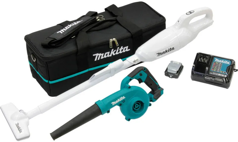 Makita CLX245SAX1 Cordless Combo Kit, 12 Volt, Leaf Blower Blue/Black, 2.0Ah Li-ion Battery, Cordless Vacuum Cleaner and Cordless Blower