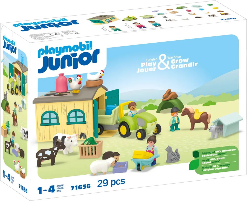 Jucarie creativa PLAYMOBIL 71656 Junior aventura la ferma cu tractor si remorca