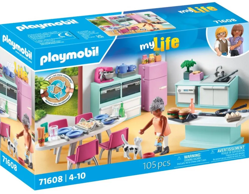 Jucarie creativa PLAYMOBIL 71608 My Life Kitchen with Dining Area, Construction Toy