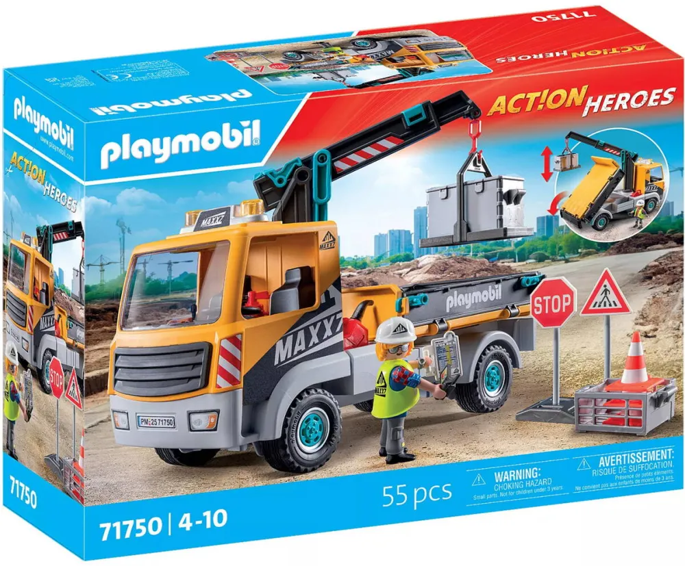 Jucarie creativa PLAYMOBIL 71750 Action Heroes camion de santier cu macara