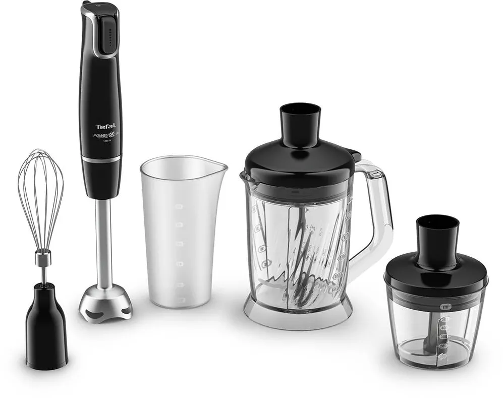 TEFAL Blender vertical Tefal InfinyForce HB94L830, 1000 W, 5 accesorii, pahar de masurat 800ml, capacitate tocator 500ml, Tehnologia Powelix, inox, negru