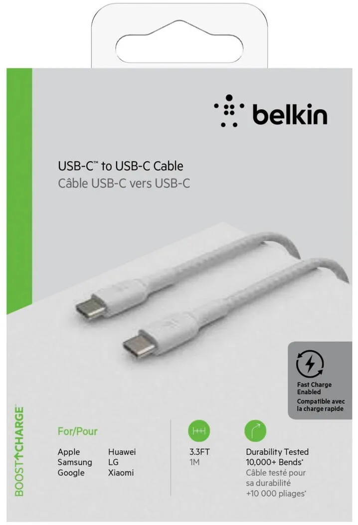 BELKIN Cablu Date USB-C/USB-C Cable 1m coated, white CAB004bt1MWH