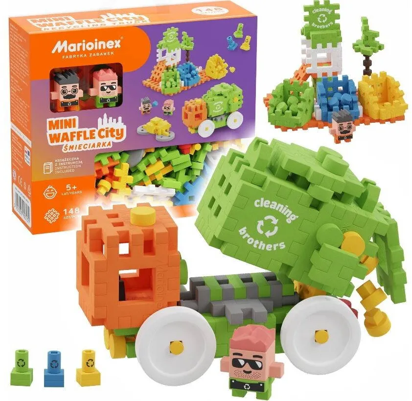 Set Jucarii Marioinex Blocks Waffle mini - Garbage truck 14 pcs