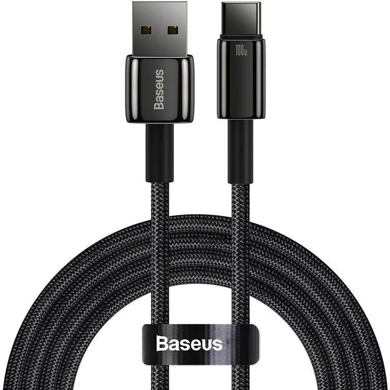 Cablu de Date Baseus Tungsten Gold USB to USB-C, 100W, 2m Negru