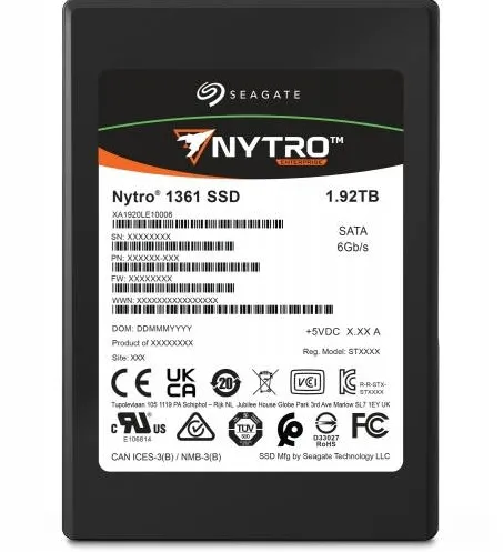 SSD Seagate Nytro 1361 3.84TB SATA. 3D TLC. 2.5x7mm. Read/Write: 530/500 MBps. IOPS 94K/68K. TBW 6924. DWPD 1