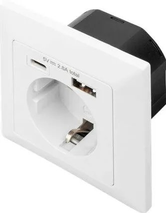 Digitus Safety Plug for Flush Mounting with 1 x USB Type-C, 1 x USB A
