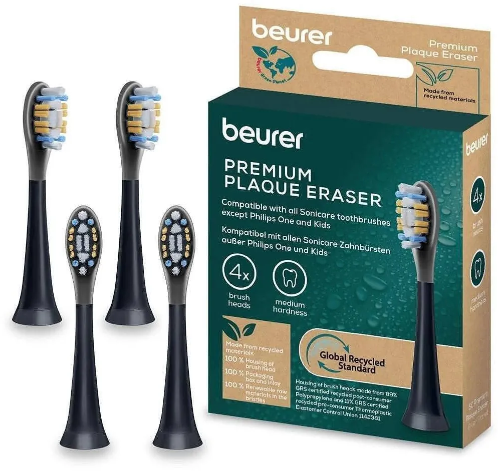 Beurer Beurer SC Premium Plaque Eraser Green Planet, black brush head, 4-pack