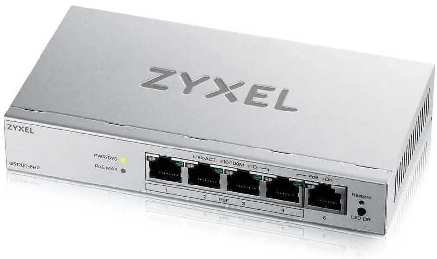 Switch ZyXEL Switch ZyXEL GS1200-5HPV3 Managed L2 Gigabit Ethernet (10/100/1000) Power Over Ethernet (PoE) Desktop Gri