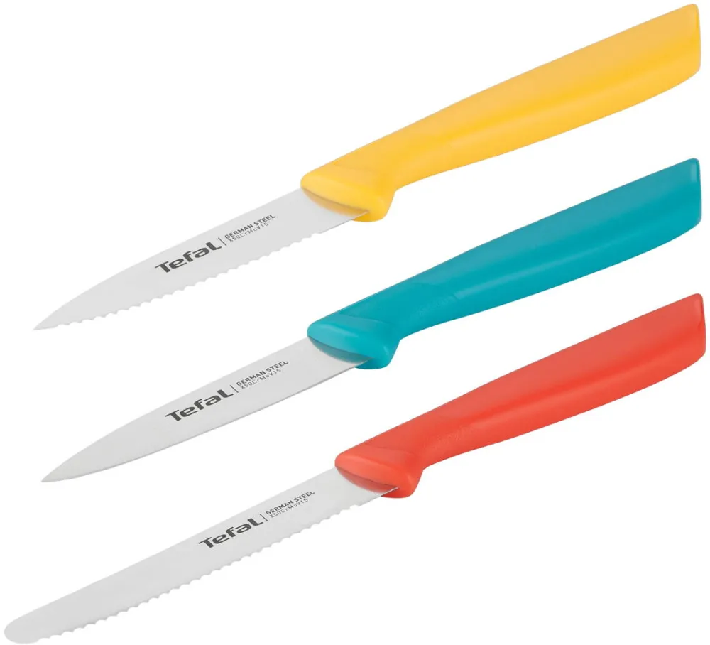 TEFAL Set 3 Cutite Tefal Colorfood, lama otel inoxidabil, 8 cm / 10 cm, galben/portocaliu/albastru