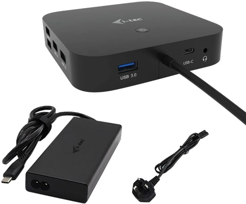 Docking Station I-TEC Statie de andocare i-Tec USB-C HDMI Dual DP cu livrare de energie 100W + Incarcator universal i-Tec 100W, 250x242x50mm