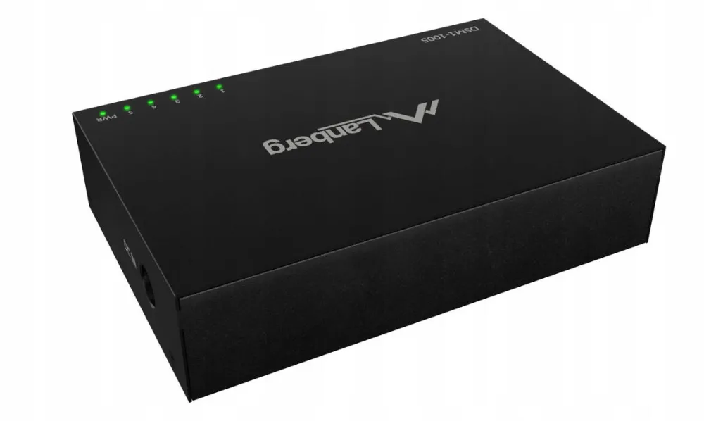 Switch LANBERG 5x Gigabit Ethernet DSM1-1005, neadministrat, metalic, 12V, dimensiuni 10x6.5x2.4cm