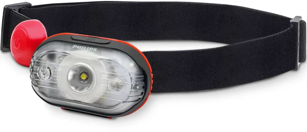 Philips Lanterna cu curea pentru cap Philips Phil-SFL3000H/10, frontala pana la 350 lm, distanta fascicul de pana la 60 m, IPX4, baterii AAAx3 incluse, timp de functionare pana la 28 ore, 4 moduri, baliza rosie, unghi reglabil