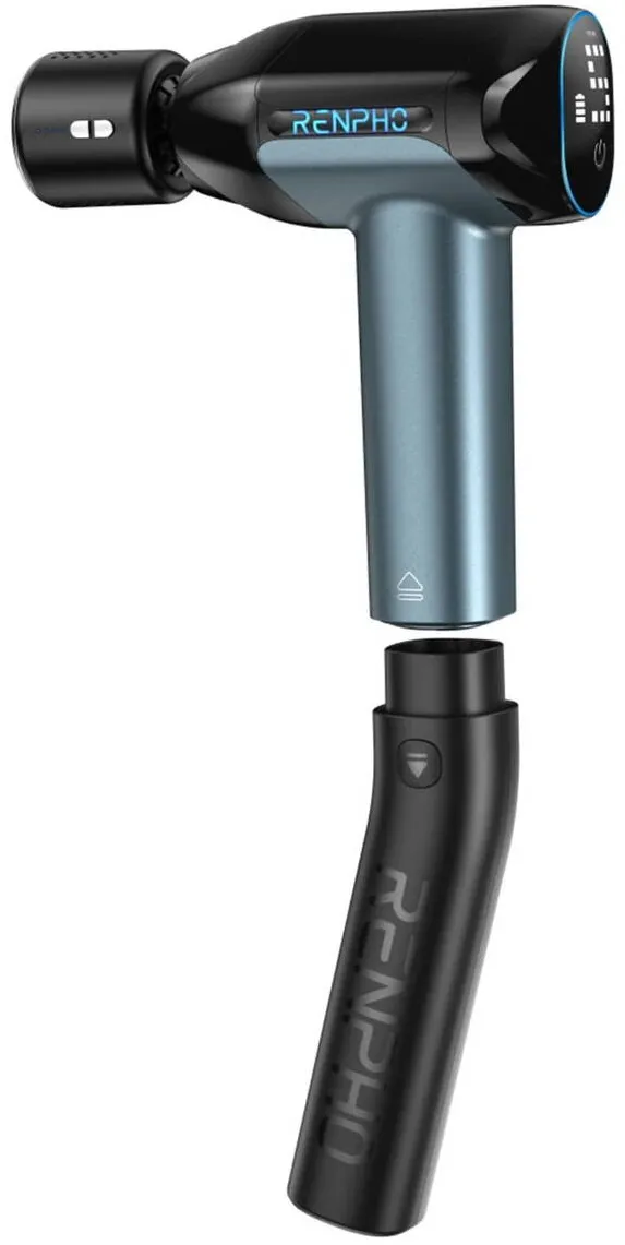 Renpho Aparat de masaj Profesional Gun Renpho Reach 2, Incalzire si racire, 6 capete, 5 viteze, Control touch temperatura, brat de extensie, geanta