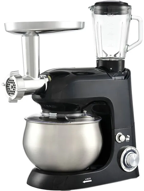 Maestro Mixer robot de bucatarie Maestro MR-559-M, 2000W, 5 litri, Masina de tocat carne si blender, 3 agitatoare, 6 trepte + Pulse, Negru