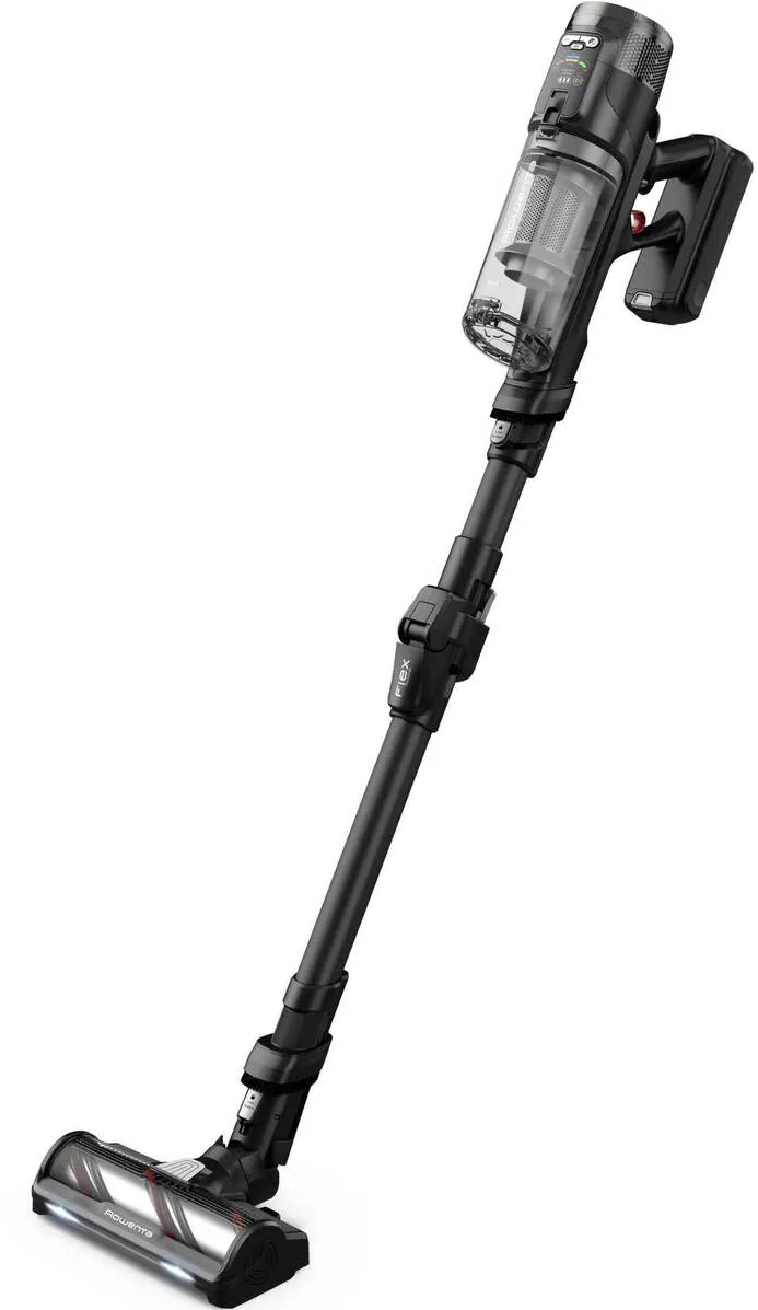 Aspirator ROWENTA Aspirator vertical fara fir Rowenta X-Force Flex 12.60 Neo Complete RH9L5SE0, 150 Air Watt in modul Boost, autonomie pana la 45 minute, tub flexibil, 2 perii motorizate, baterie detasabila, duza cu lumina LED, design ergonomic, gri