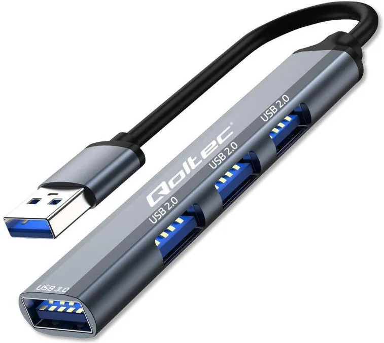 Adaptor QOLTEC Hub Qoltec USB 3.0 4w1, 3x USB 2.0, gri