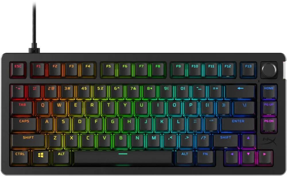 Tastatura HyperX Tastatura mecanica gaming HyperX Alloy Rise 75, switch HX - Linear, soft NGENUITY, cablu USB-C detasabil, taste PBT double-shot, layout US, negru