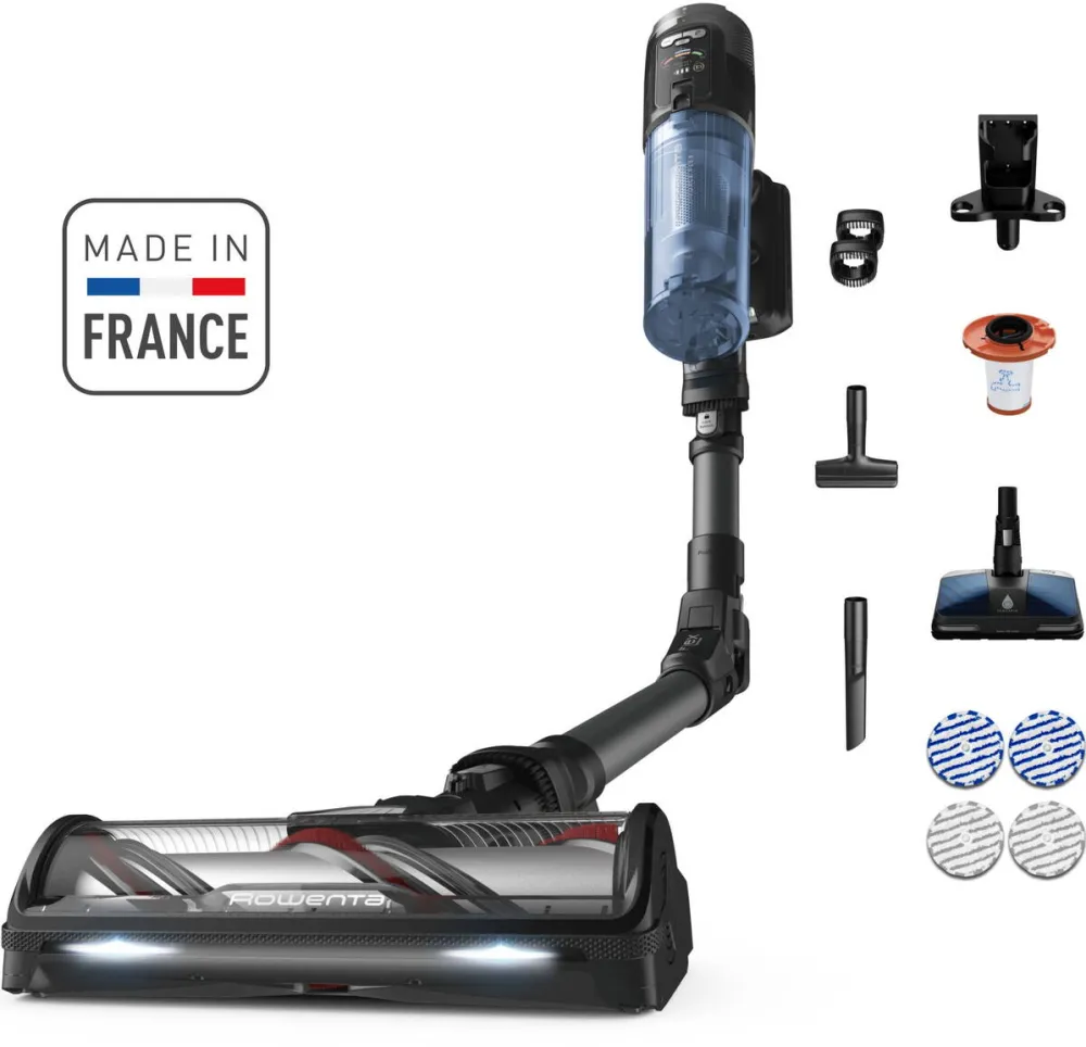 Aspirator ROWENTA Aspirator vertical fara fir Rowenta X-Force Flex 12.60 NEO RH9LC1WO cu mop, 380W, 25.9V, autonomie 60 minute, filtrare 99%, recipient praf 0.65 L, tub flexibil, perie cu LED, Control Display, statie de incarcare cu suport accesorii
