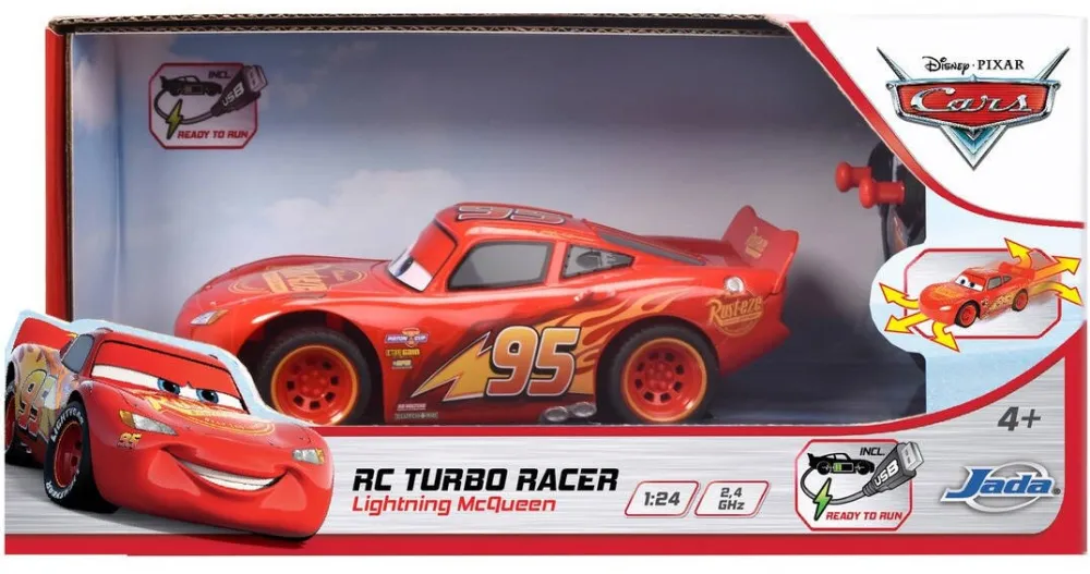 Masina Dickie Masinuta Disney Cars RC - Turbo Racer, Lightning McQueen, 1:24