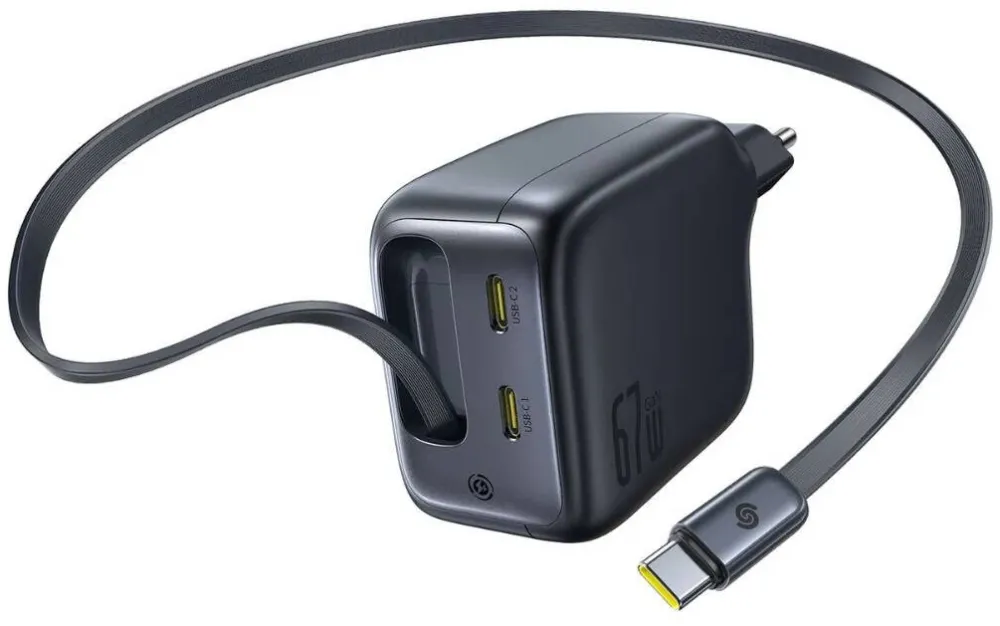 Baseus Incarcator retea Baseus EnerCore CJ11 67W, 2x USB-C, cu cablu USB-C incorporat, Negru