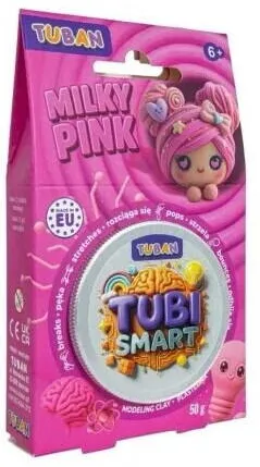 Jucarie creativa TUBAN Plastilina Tuban, roz, 50g, set cu bile albe, 9,5x16,5x3,5cm