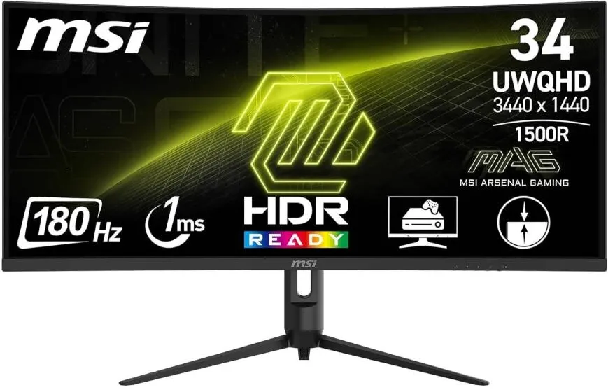 Monitor MSI Gaming VA LED 34" MAG 342CQR E2, UWQHD 3440 x 1440, Ecran curbat, 180 Hz, 1 ms, Negru